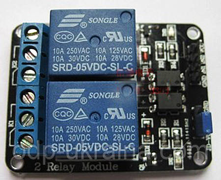 Модуль Реле 2х канальное (С Защитой) 5 Вольт 10 Ампер для Arduino